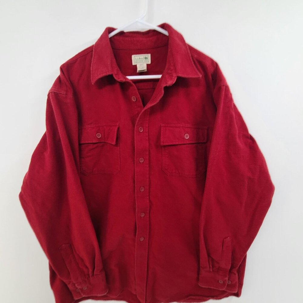 LL BEAN Red 2 Flap Pockets Flannel  Shirt Men's Size XL